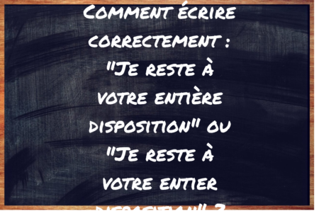 "Je reste à votre entière disposition" ou "Je reste à votre entier disposition" ?