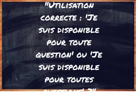 "Je suis disponible pour toute question" ou "Je suis disponible pour toutes questions" ?