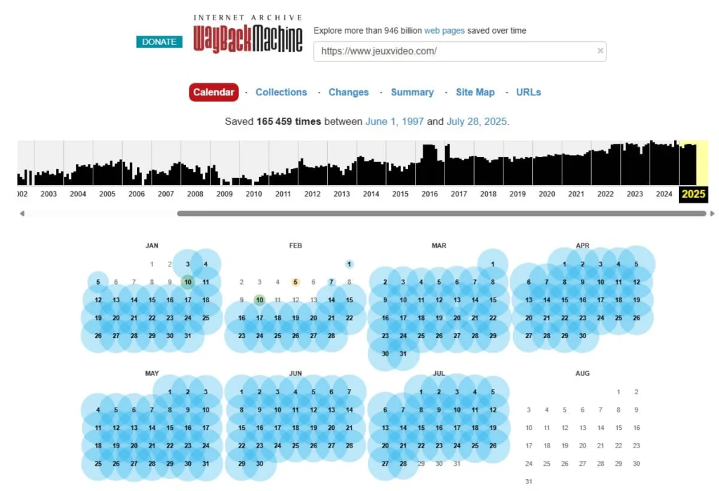 Wayback Machine : les archives accessibles sur web.archive.org du site jeuxvideo.com