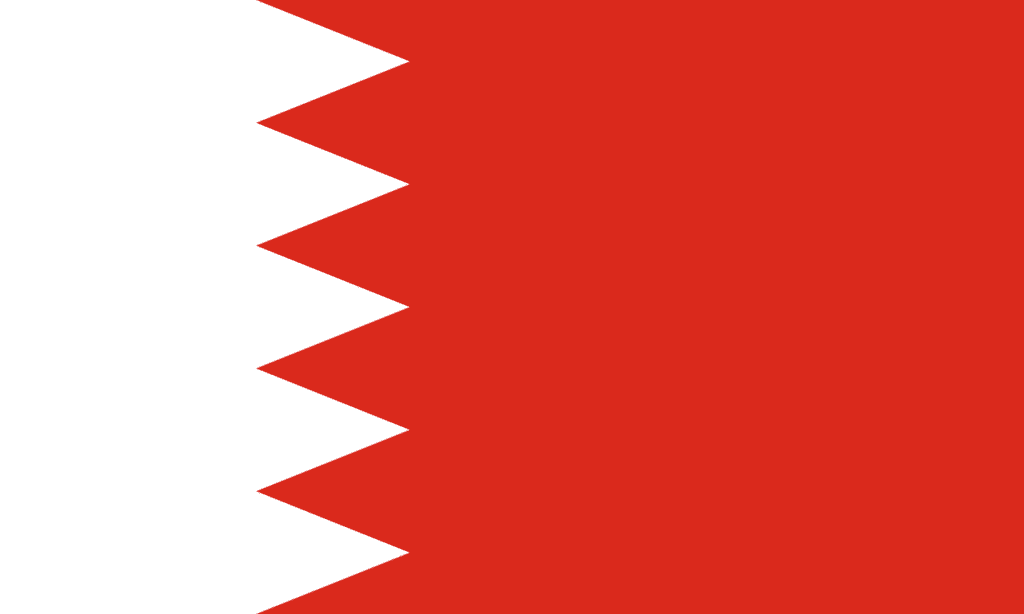 Bahreïn : drapeau bande blanche et champ rouge séparés par une ligne en zigzag