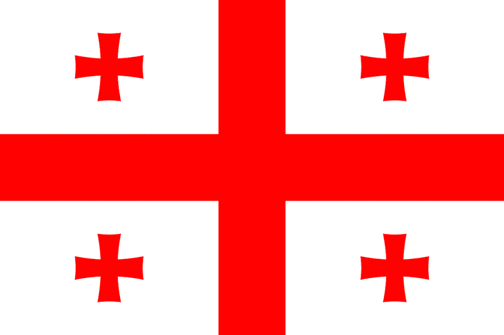 Géorgie : drapeau grande croix rouge et quatre croix plus petites sur fond blanc