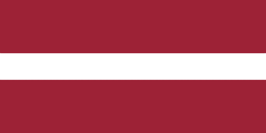 Lettonie : drapeau rouge foncé avec une bande blanche centrale