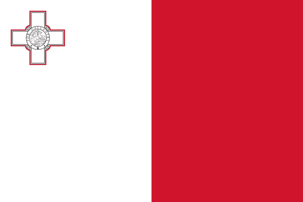 Malte : drapeau bandes verticales blanche et rouge, croix de George