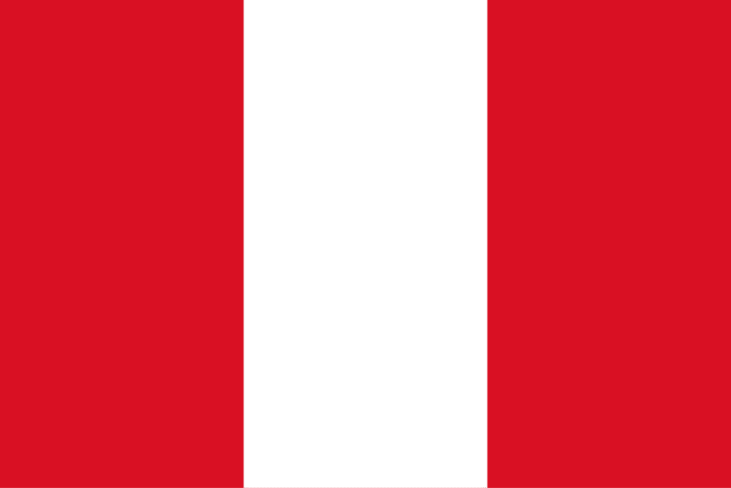 Pérou : drapeau bandes verticales rouge, blanc, rouge