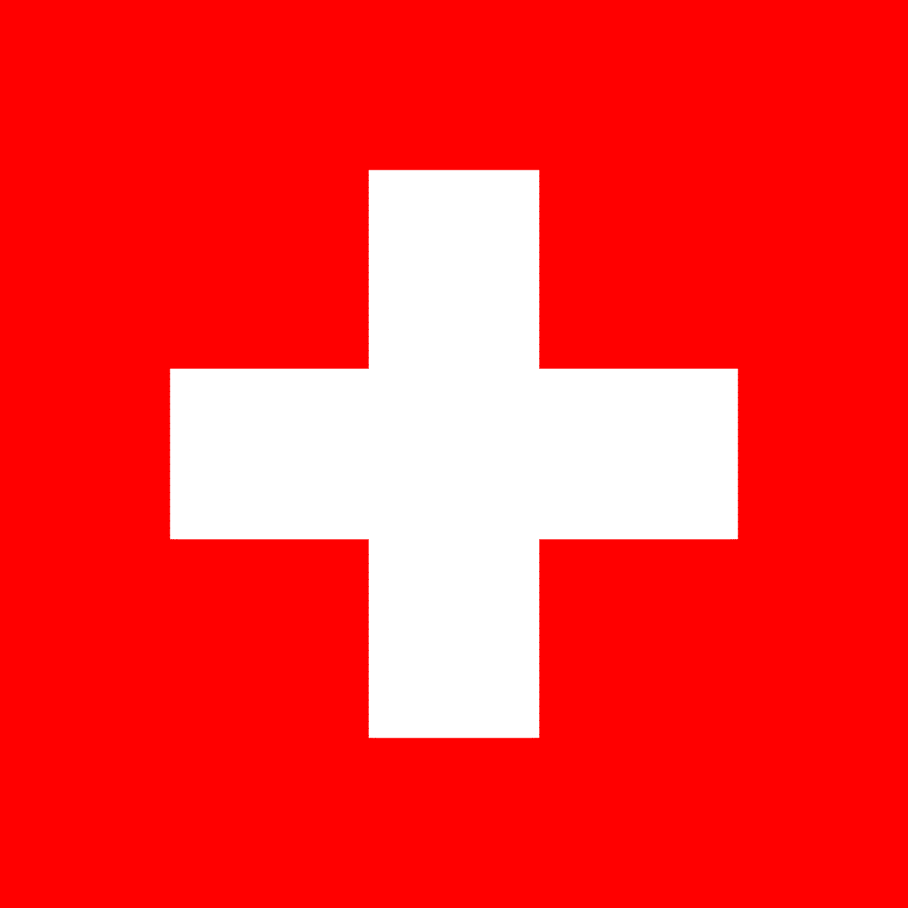Suisse : drapeau croix blanche sur fond rouge, drapeau carré